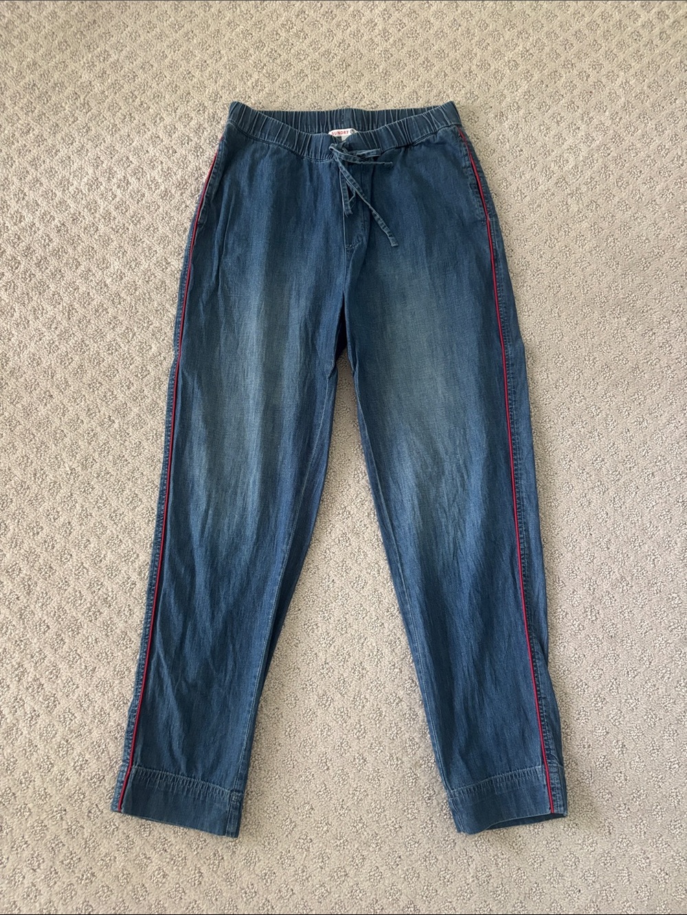 Sundry Dark Blue Denim Jogger Jeggings with Red Side Trim